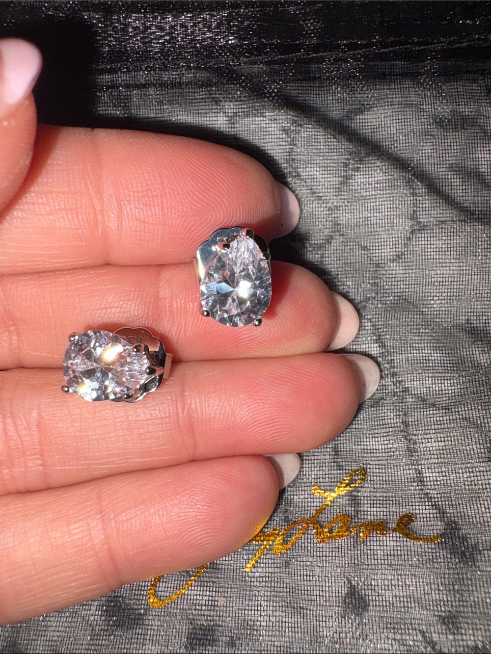 Kenneth Jay Lane Clear Crystal Round Stud Earrings with Silver-Tone Accents - Picture 4 of 5
